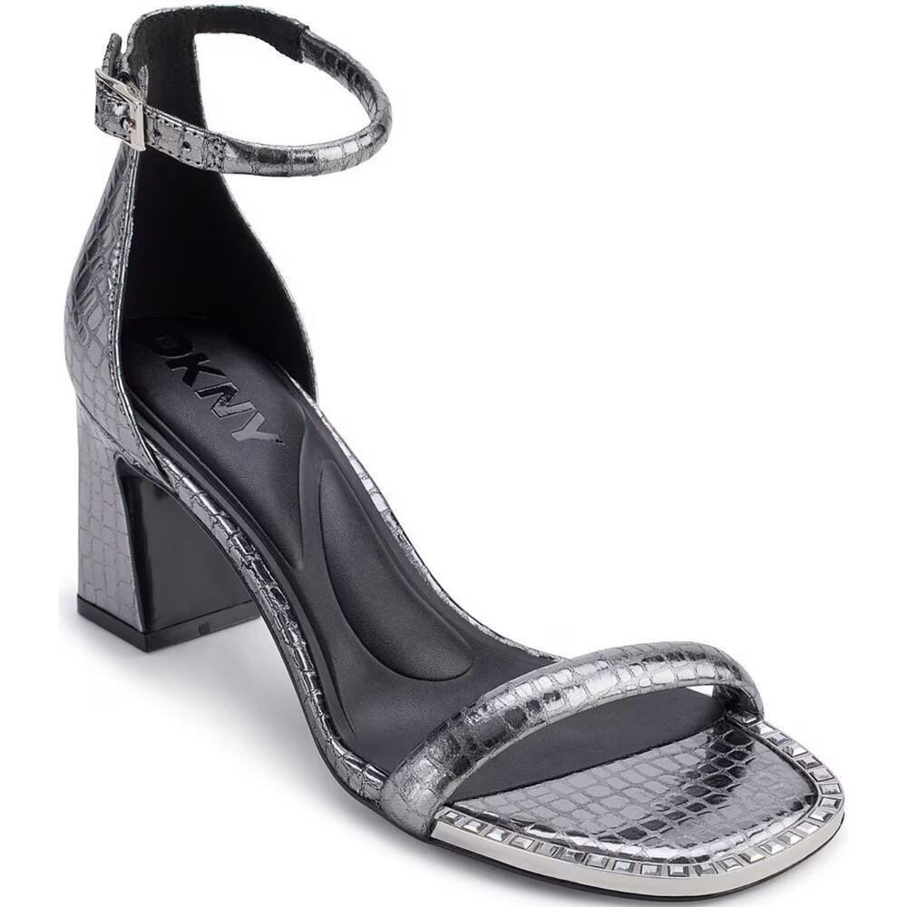 DKNY Waylin Ankle Strap Sandals Heels in Nickel Womens Shoes, Size 10 K4465453
